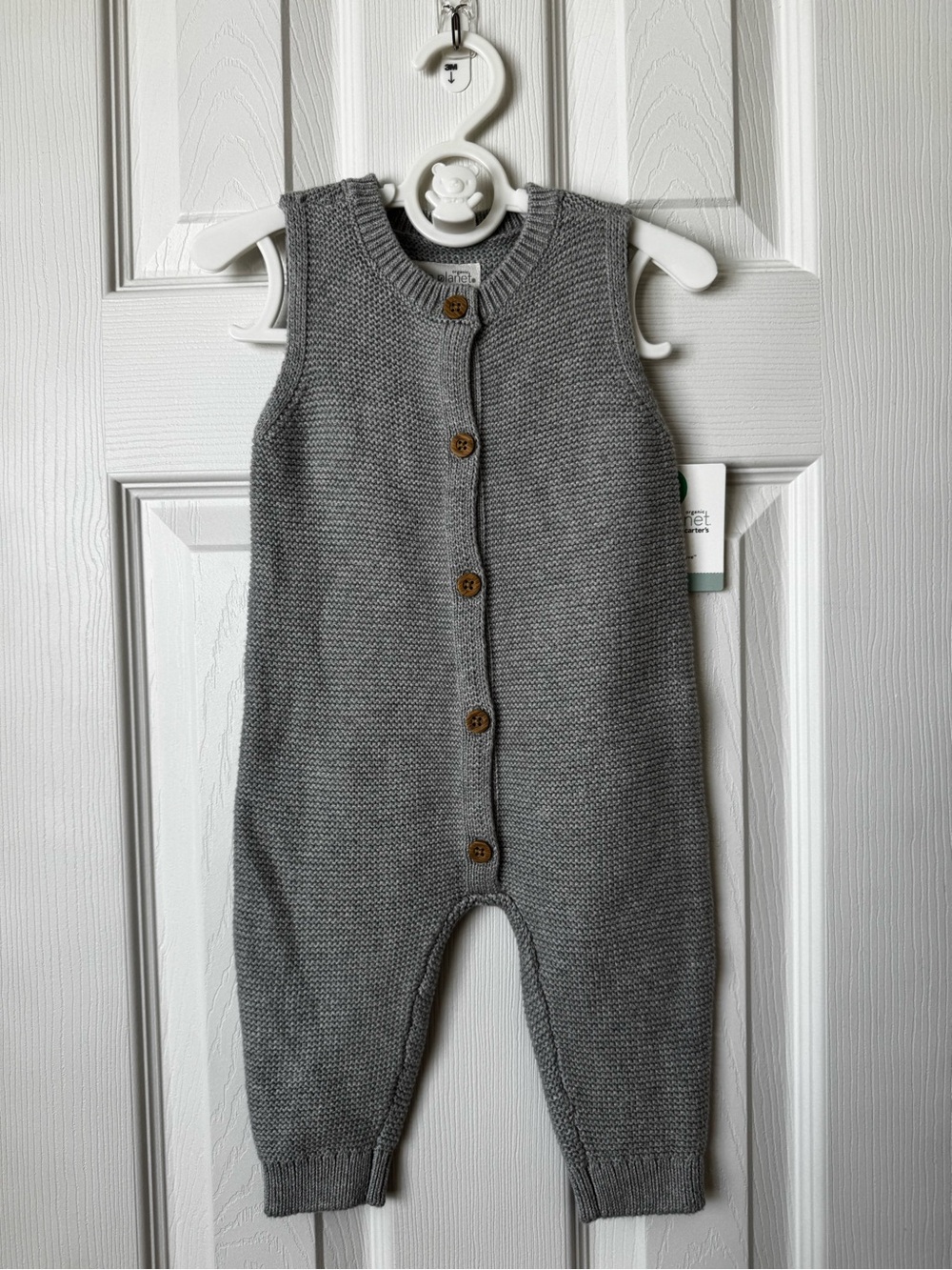 Carter's Gray Knit Button-Front Sleeveless Romper